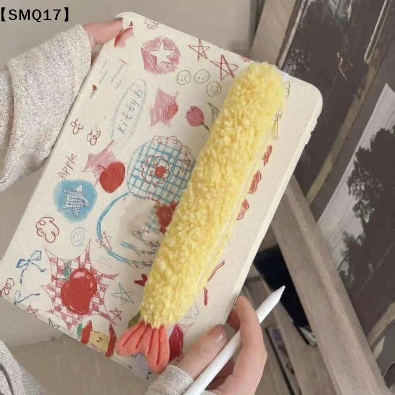 1Pcs Super Cute Fried Shrimp Tail Ribbon Pen Case Single-layer Portable Stationery Organizer With INS Style Fleece Student【SMQ】