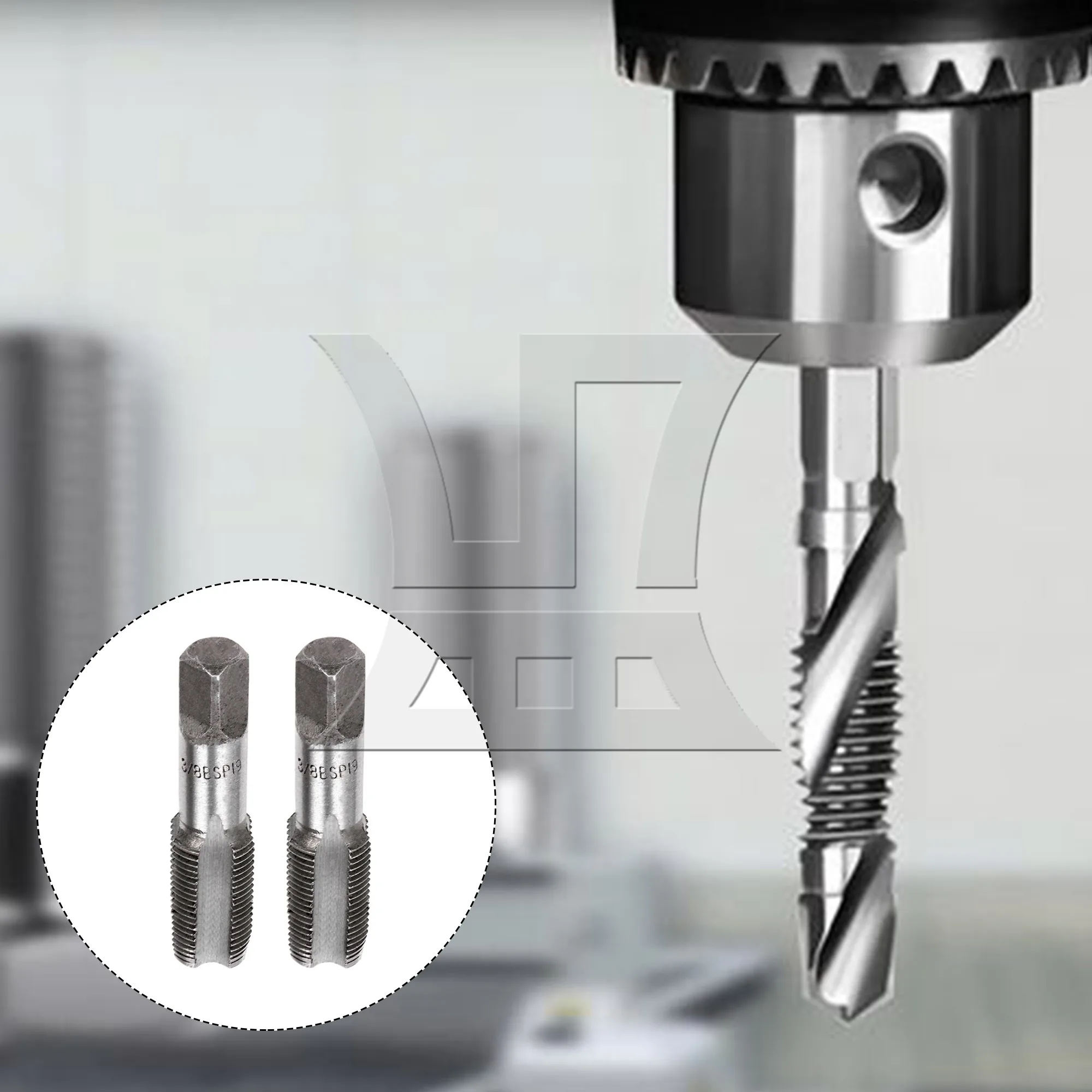 CNBTR 2 Pcs Bearing Steel Hand Tap Thread 3/8" BSP Round Shank w/ Square End