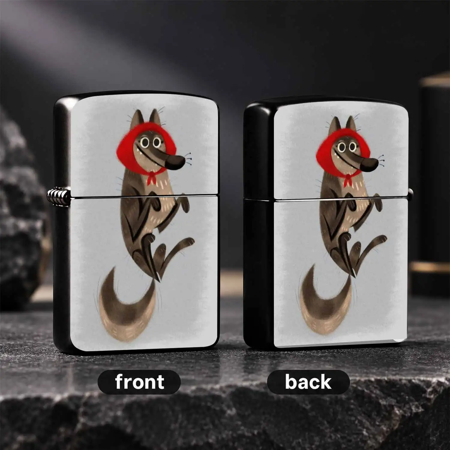 Creative Fairy Tale Big Bad Wolf Little Red Riding Hood Themed Lighter, Fun Whimsical Illustrated Design Ignition Tool, Portable For All Scenarios, Stylish Hand Drawn Aesthetic, Unique Collectible Practical Daily Carry Item For Gifting Pers