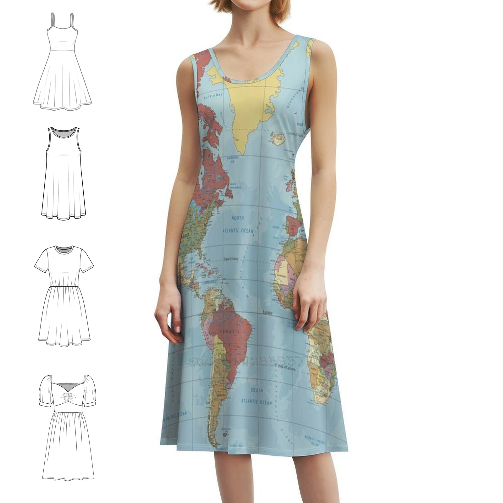 

Богемное платье без рукавов с картой мира, многопечатное пляжное праздничное платье для отдыха, карта мира, винтажное вечернее платье с узором