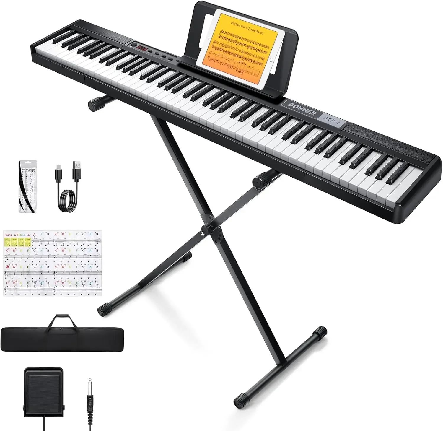 Keyboard 88 Keys, Beginner Digital Keyboard Piano Velocity-Sensitive Keys, Portable Electric Piano with Stand, Sust