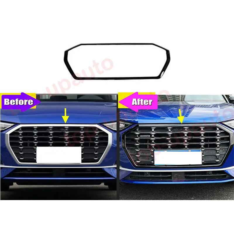 FIT FOR Audi Q3 2019 2020 2021 2022 2023 Glossy Black ABS front bumper grill forming strip cover trim