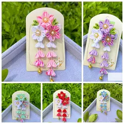 Japanese Kimono Headwear Flower Tassel Hairpin Hair Clips for Women Girls Handmade Fabric Barrettes Hair Accessories
