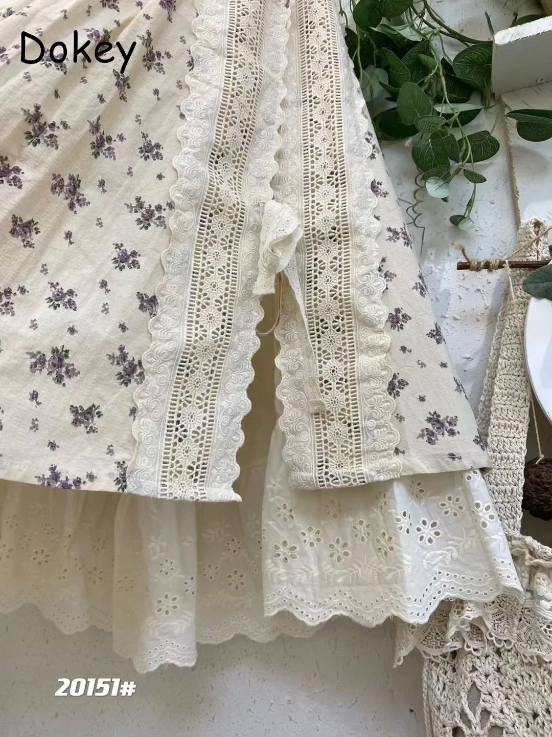 Gonna in lino di cotone Patchwork di pizzo ricamo Vintage da donna, stampa artistica, gonna lunga Casual a-line, allentata Kawaii Lolita, pieghettata