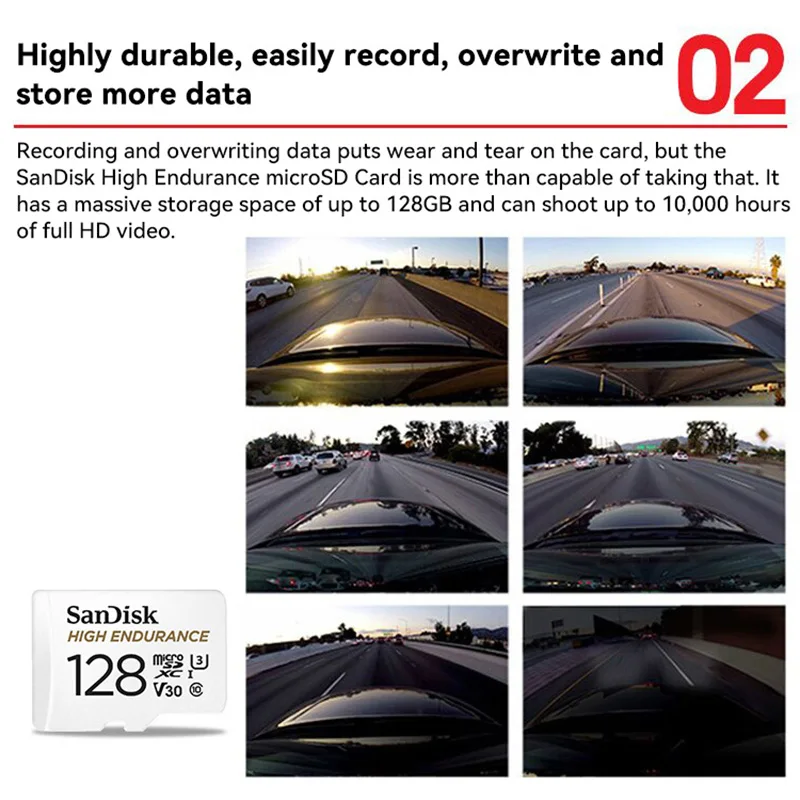 Tarjeta Micro SD de alta resistencia SanDisk, tarjeta de memoria de 32GB, 64GB, 128GB, 256GB, tarjeta Flash de hasta 100 MB/s, tarjeta TF para monitoreo de Dashcam 3