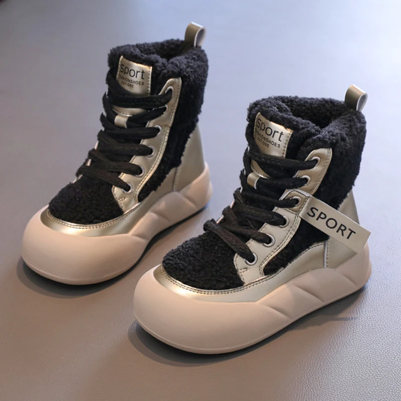 

Зимние меховые сапоги для детей 2025. Дизайнерские плюшевые зимние сапоги для мальчиков и девочек. Толстая теплая зимняя хлопковая обувь для детей-подростков.