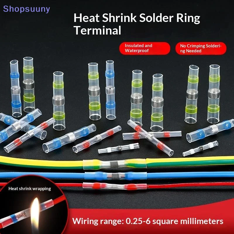 [SU]50/70/100Pcs Electric Copper Tape Solder Sleeve Waterproof Solder Seal Tin Ring Heat Shrink Butt Wire Connector Terminal[SU]