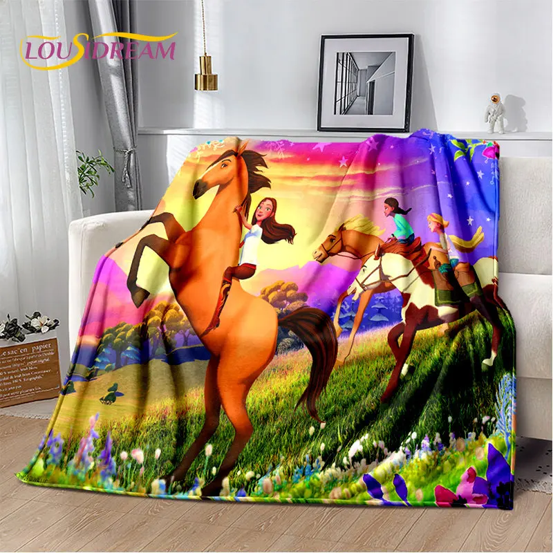 Cartoon Spirit Riding Free Horses Soft Plush Blanket,Flannel Blanket Throw Blanket for Living Room Bedroom Bed Sofa Picnic Cover