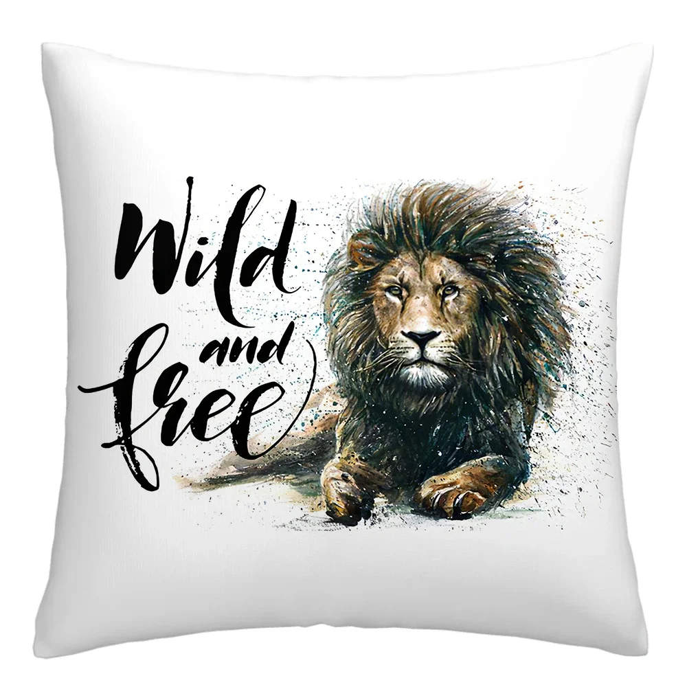 Bedroom Living Room Decoration Cushion Cover Tiger Lion Wolf Watercolor Painting Pillowcase