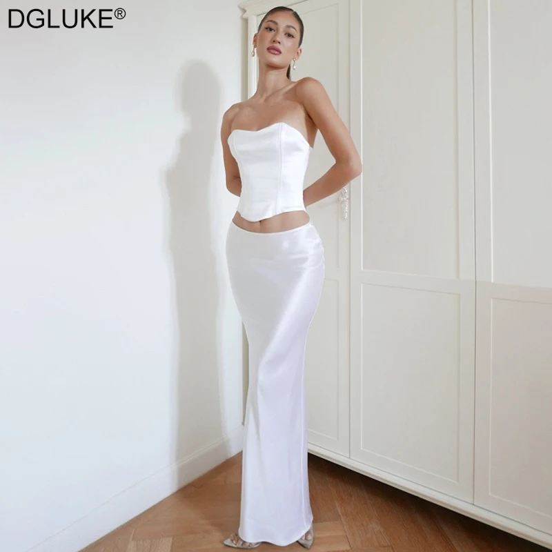 Elegant 2 Piece Sets Women Outfit Corset Top And Maxi Skirt Sets Sexy Birthday Party Night Club Outfits New In Matching Sets