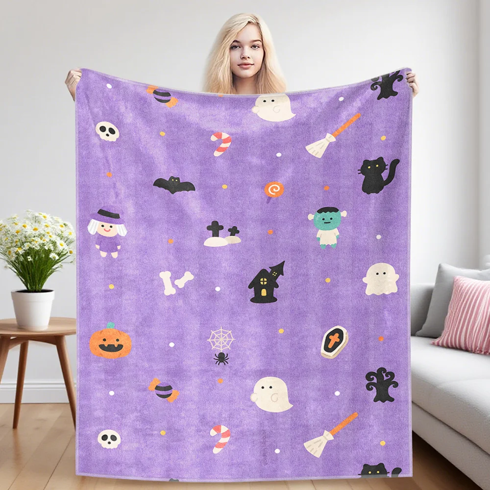 Halloween Icons Printed Blanket Suitable For Sofa Beds, Offices, Travel Camping Chairs, Warm Woolen Blankets