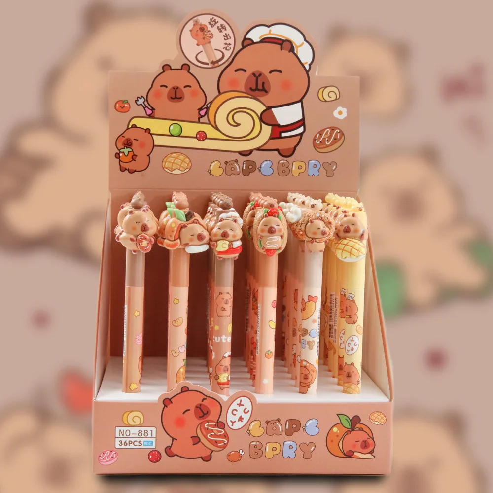 

36 шт./лот, милые стираемые синие гелевые ручки из капибары из смолы, мультяшные витые сменные ручки, школьные и офисные канцелярские принадлежности