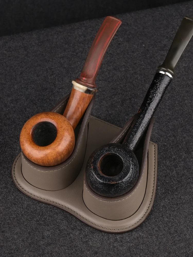 

One Leather, Cowhide Pipe Holder, Two High-grade Pipe Display Stands