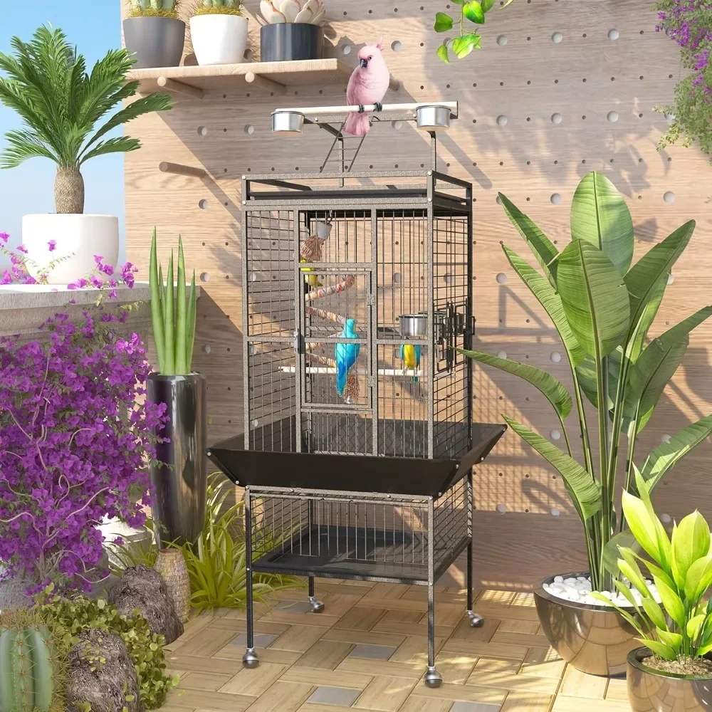 61'' Bird Cage Cages of Birds Accessories Bird Flight Cages With Rolling Stand & Bottom Tray Nests for Birds Backpack Canary Hut