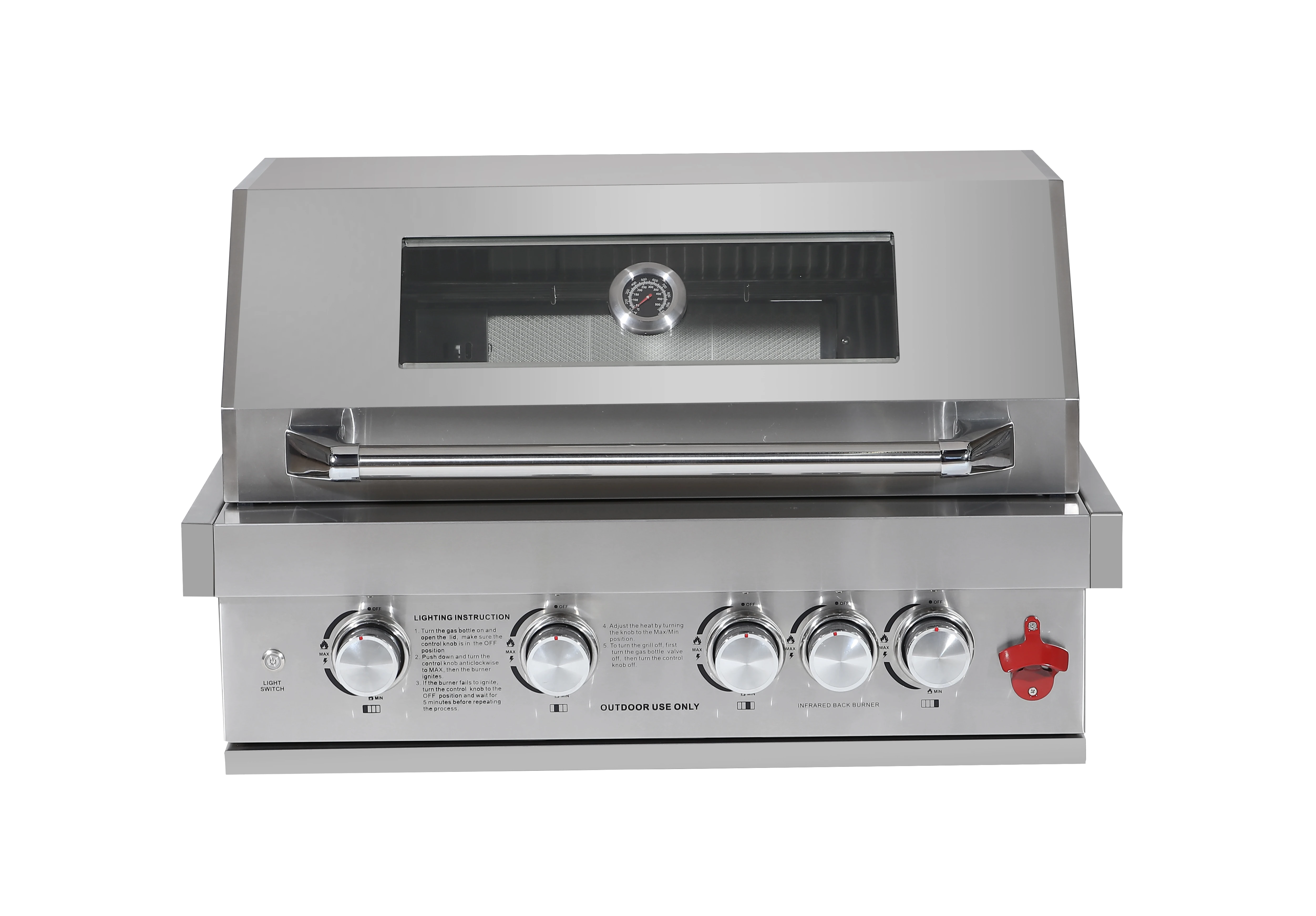 5 Burners Commercial Stainless Steel Rotating BBQ Grill with LED Light - Customizable LPG Gas Grill for Restaurant/Home