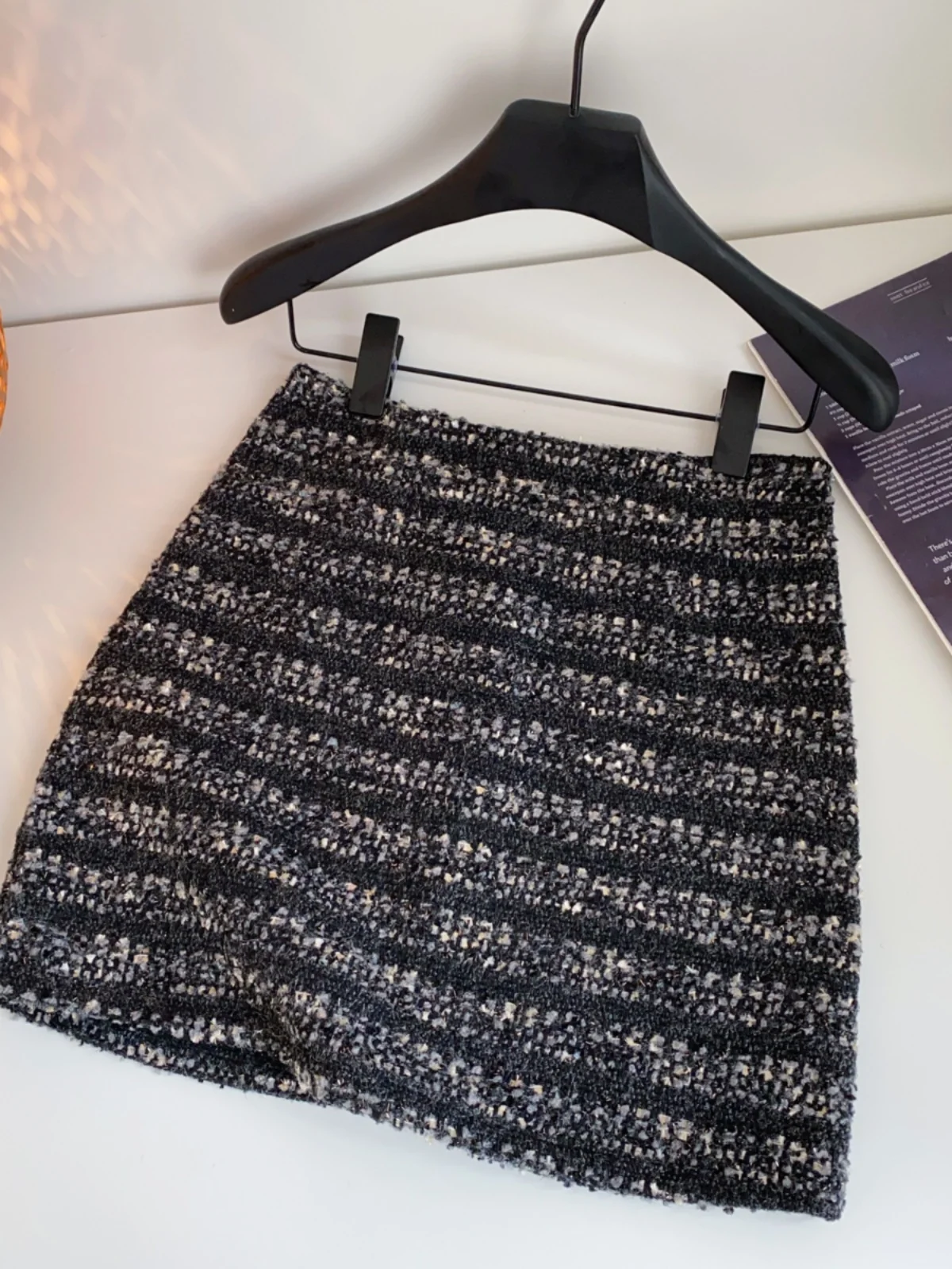 falda e de Tweed ueso de cintura alta para mujer, falda acampanada antira a la moda, Falda corta de estilo c...