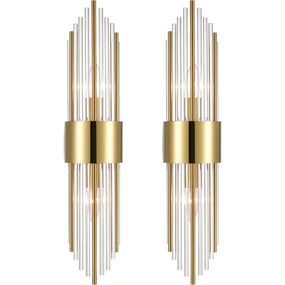 

2-Light Modern Brushed Titanium Wall Sconce with Clear Glass Crystal Luxury Wall Light Fixtures ,Light Fixtures Set of 2