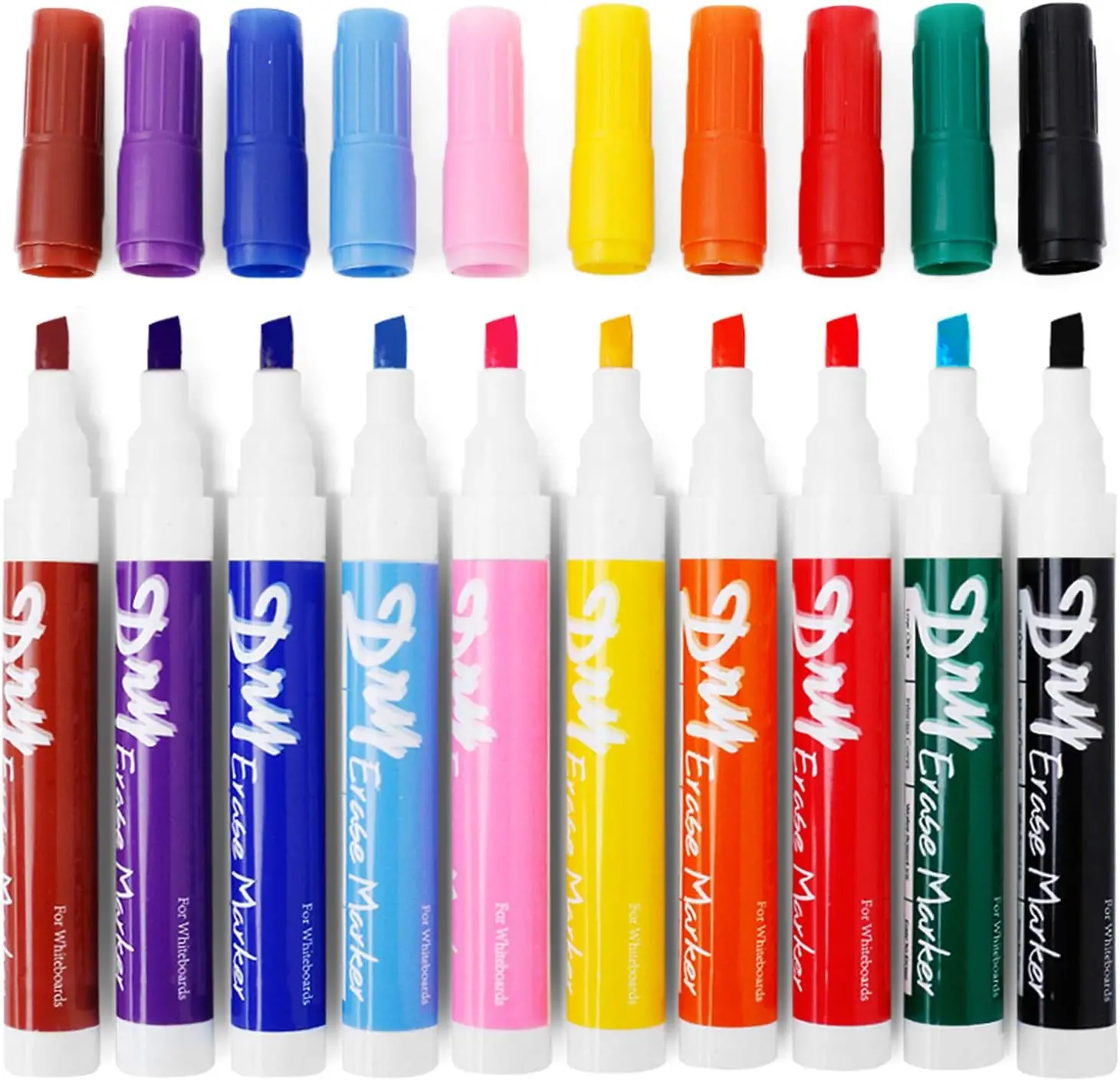 

Dry Erase Markers Low Odor Chisel Tip for Whiteboard, 10 Colors with Quick Dry Ink