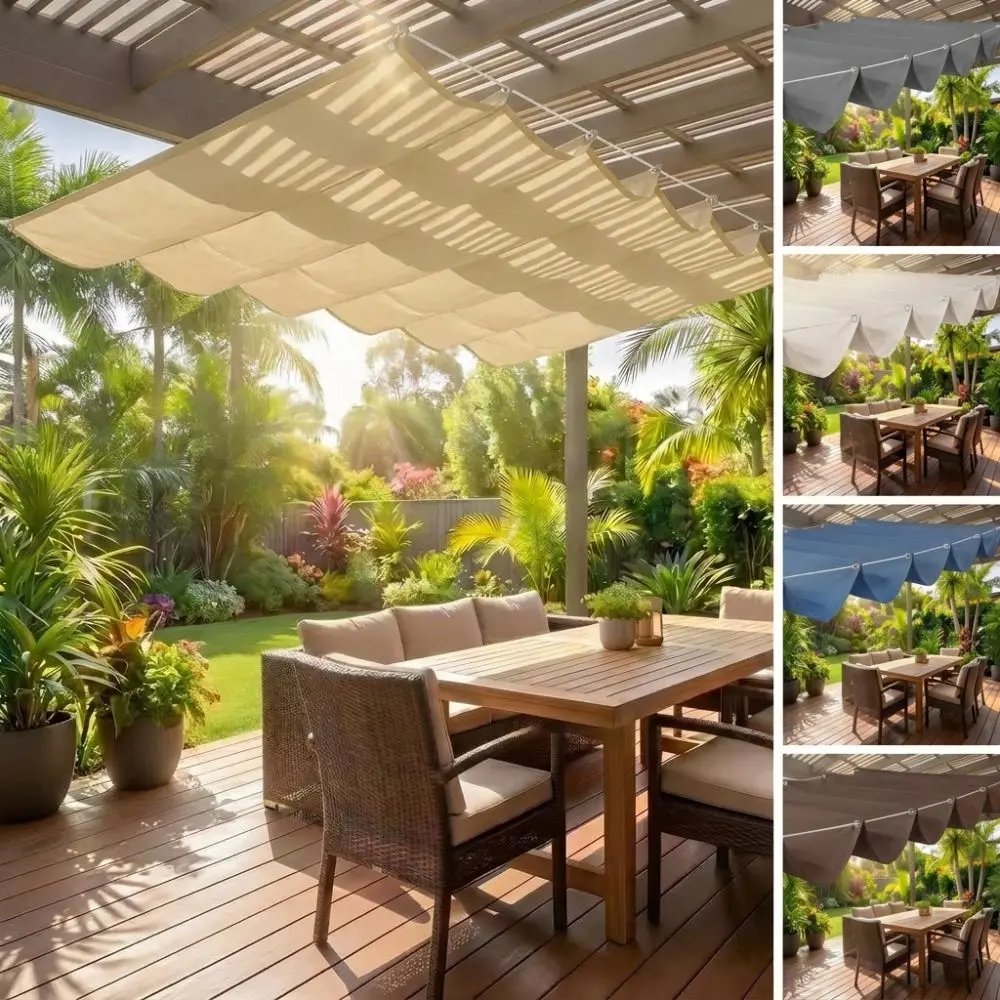 Waterproof Wave Retractable Sun Shade Canopy UV Protection Telescopic Outdoor Balcony Sun Awning Rainproof Heavy Duty