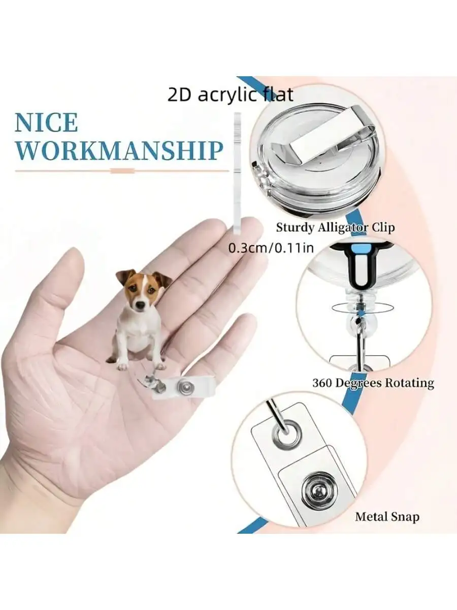 1 szt. uroczy zwijacz do identyfikatora z motywem psa, z metalowym klipsem, obrót o 360 stopni °   Hak obrotowy, dla pielęgniarek / biura / firm / na wydarzenia / dla pracowników biurowych