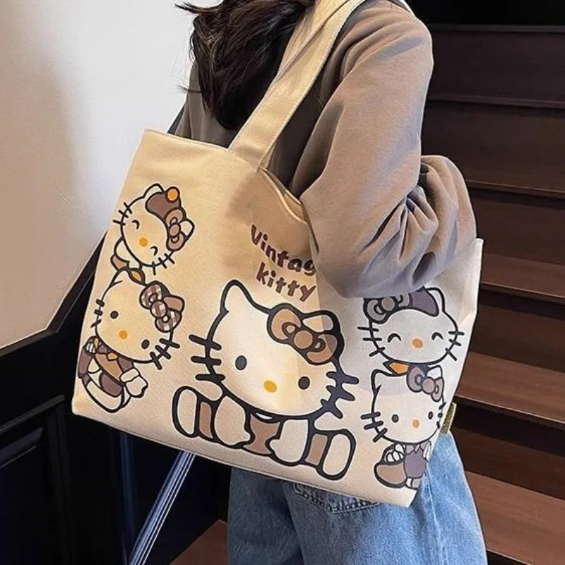 

Sanrio Hello Kitty Handbag for Women Fashion Cartoon KT Cat Large Capacity Crossbody Bag Portable Shopping Storage Bag Gifts