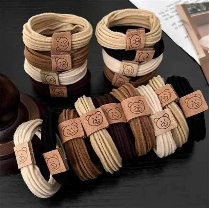 

5 Pcs Cute Bear Elastic Hair Ties For Girls Seamless Thick Women Hairbands Ponytail Holder 2024 Rubber Bands Kids Accessories