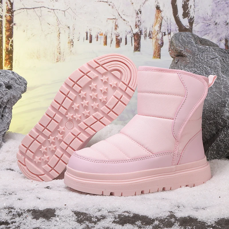 Winter Warm Kids Snow Boots Plush High Top Anti-Slip Casual Children Good Waterproof Cloth Shoes Thicken Boy Girls Cotton Shoes