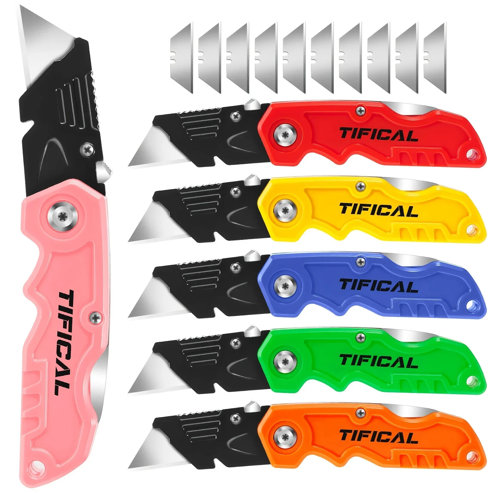 

6/12Pcs Mix Folding Utility Knife, Unility Knife with 10Pcs SK5 Blades, Quick-change Box Cutter for Cardboard and Boxes.