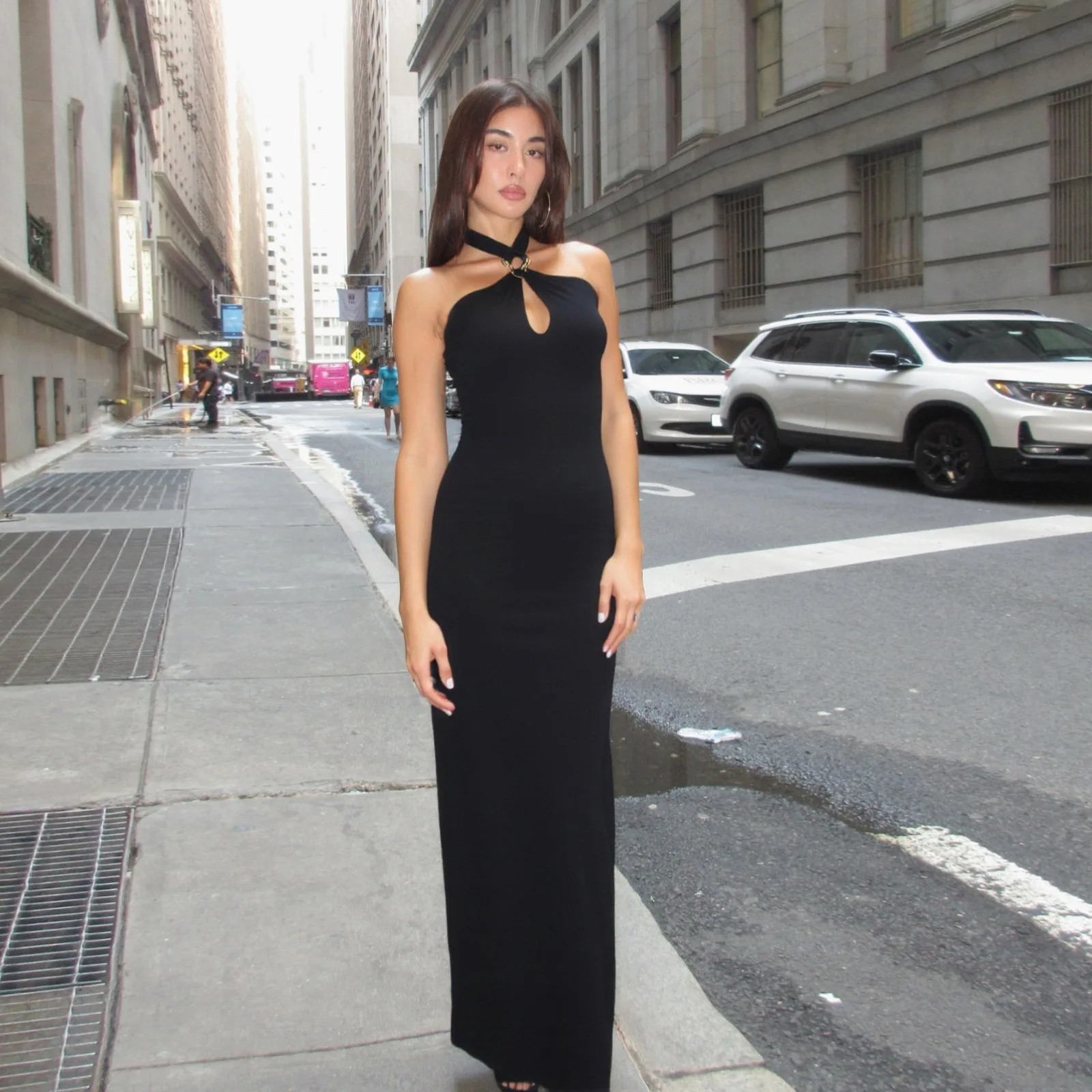 Abito estivo crittografico elegante senza schienale con scollo all'americana nero, abiti da club per feste, abiti maxi sexy da donna, vestido, abiti da vacanza