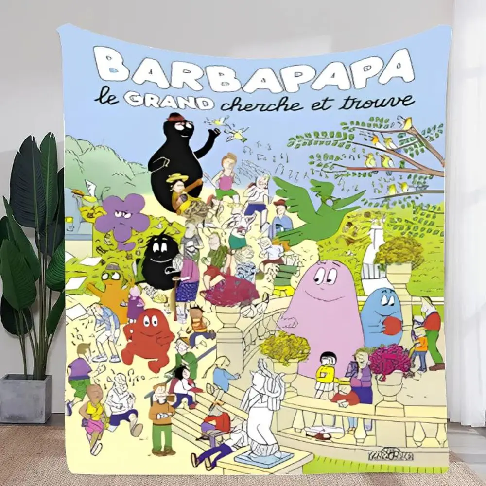 BARBAPAPA le GRAND cherche et trouve Plush Blanket - Cozy Cartoon Throw Blanket Featuring Vibrant Barbapapa Characters in a Play