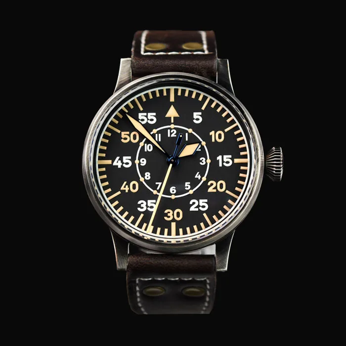 Hruodland Men Automatic Watch 42MM Pilot Mechanical Wristwatch 10ATM Waterproof C3 Luminous Sapphire Old Case PT5000 SW200