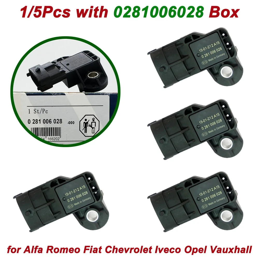 

Датчик давления на входе 0281006028 для Alfa Romeo Giulia Fiat Chevrolet Iveco Opel Vauxhall 0281006029 0281002999 55206797, 1/5 шт.