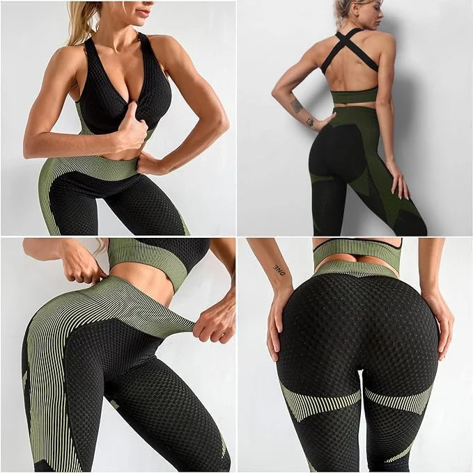 Women's 3PC Seamless Gym Clothing Workout Outfit with Jacket Bra & Leggings Set Three-piece Yoga Suit for Sports Fitness
