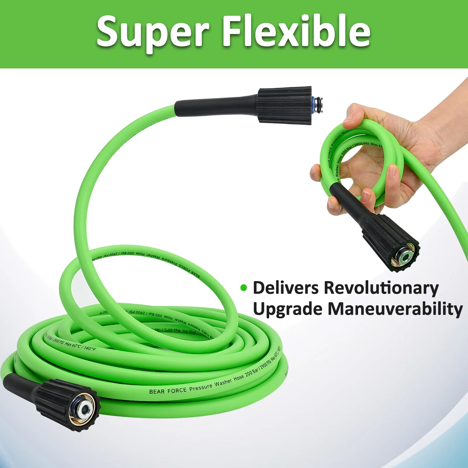 Super Flexible Pressure Washer Hose 10m/32ft 3200 PSI Kink Resistant Power Washer Hose 1/4 CarWash Extension Hose M22-pin 14/15