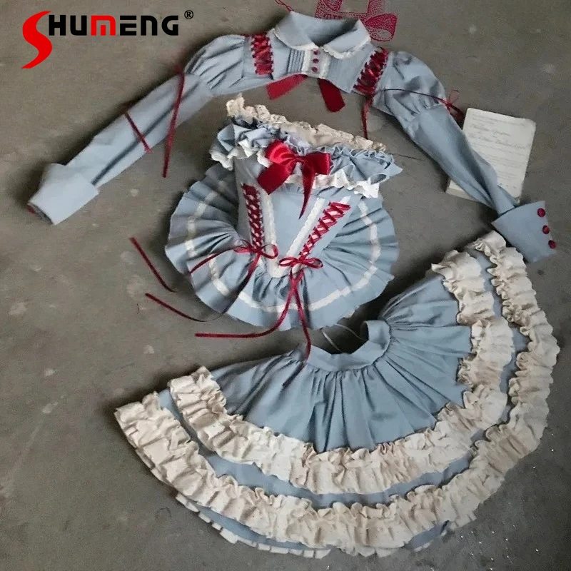 

Осенняя милая японская ретро-лолита на шнуровке, облегающая юбка с высокой талией, куртка, корсет, комплект из 3 предметов, кавайная одежда, костюм Y2K Tube Top