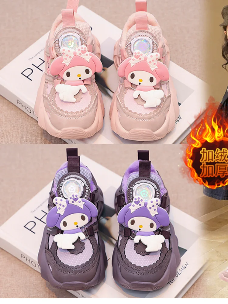 سانريو فتاة سينامورول Kawaii موضة أحذية رياضية طالب الشتاء أنيمي الكرتون الصوف مبطن الدفء الطفل حذاء كاجوال نمط جديد