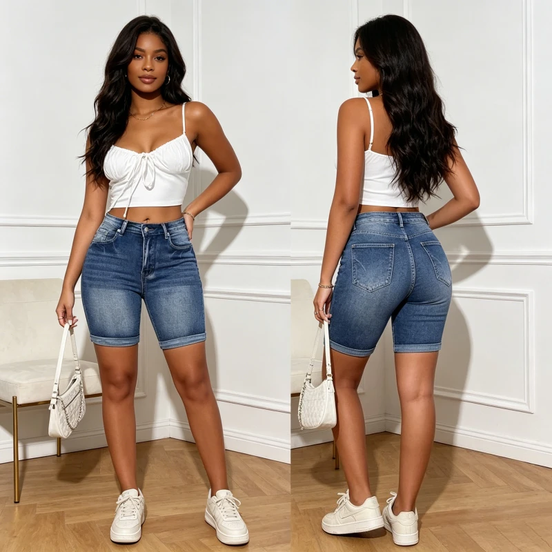 

Denim Shorts Women 2026 Streetwear Jeans High Waist Skinny Washed Distressed Pockets Female Straight Denims Vintage Short Pants