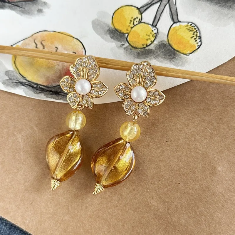 VKVVA مجوهرات الأزياء زهرة اللؤلؤ الليمون الأصفر الأقراط الطويلة للنساء هدايا عيد ميلاد، هدية فريدة من نوعها #1