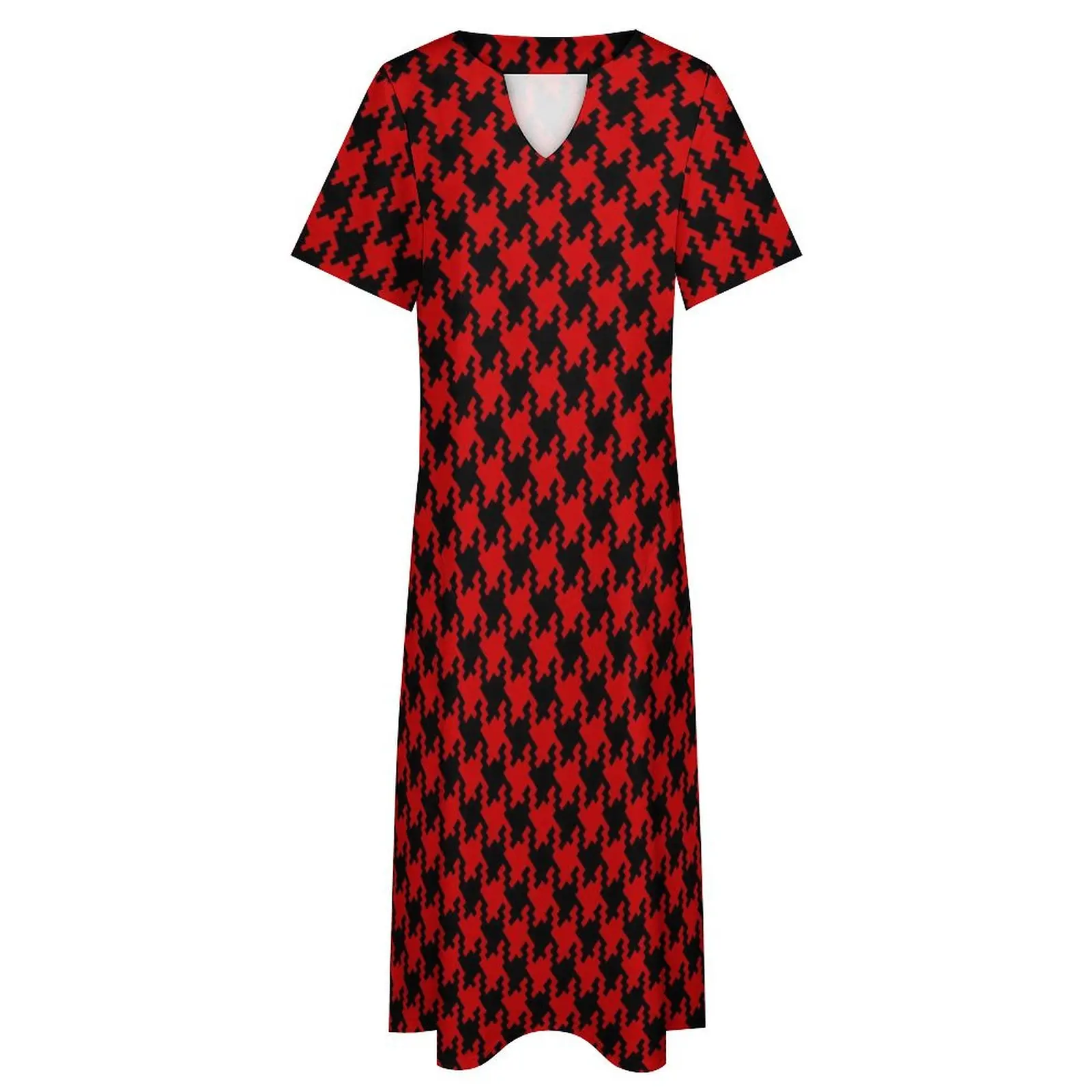 Nero rosso pied de poule Dress Summer Check Print Streetwear Boho Beach abiti lunghi donna Beach Maxi Dress regalo di compleanno