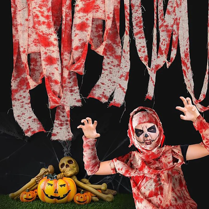3m Halloween Bloody Cloth Strips Horror Blood Gauze Bandage Haunted House Warning Isolation Belt DIY Halloween Scene Decor Props