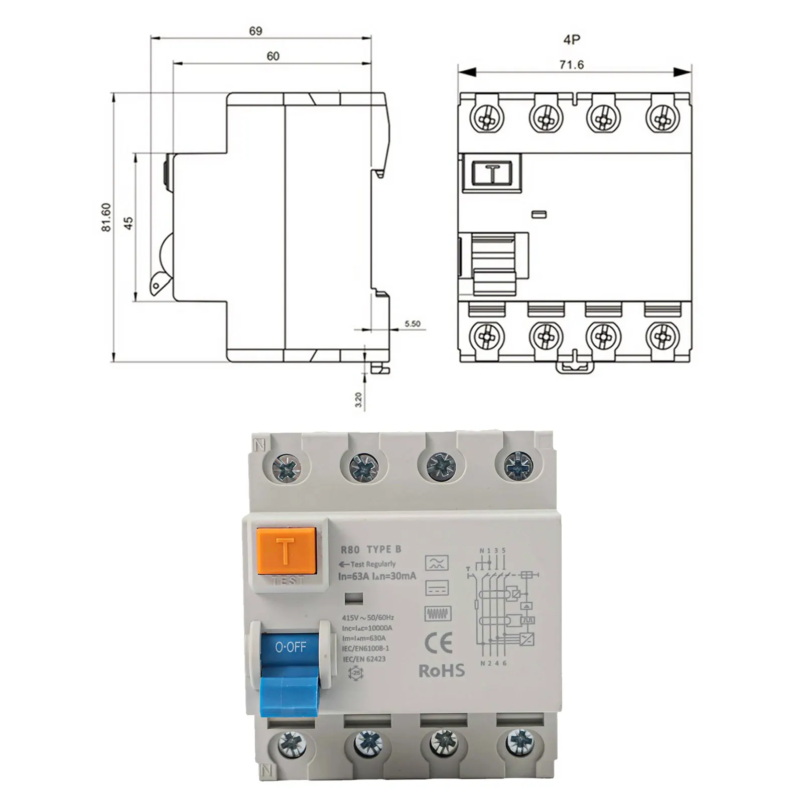 

4-Pin Circuit Breaker Residual Current Circuit Breaker Charging Stations Industrial Applications Testing High Quality Standards