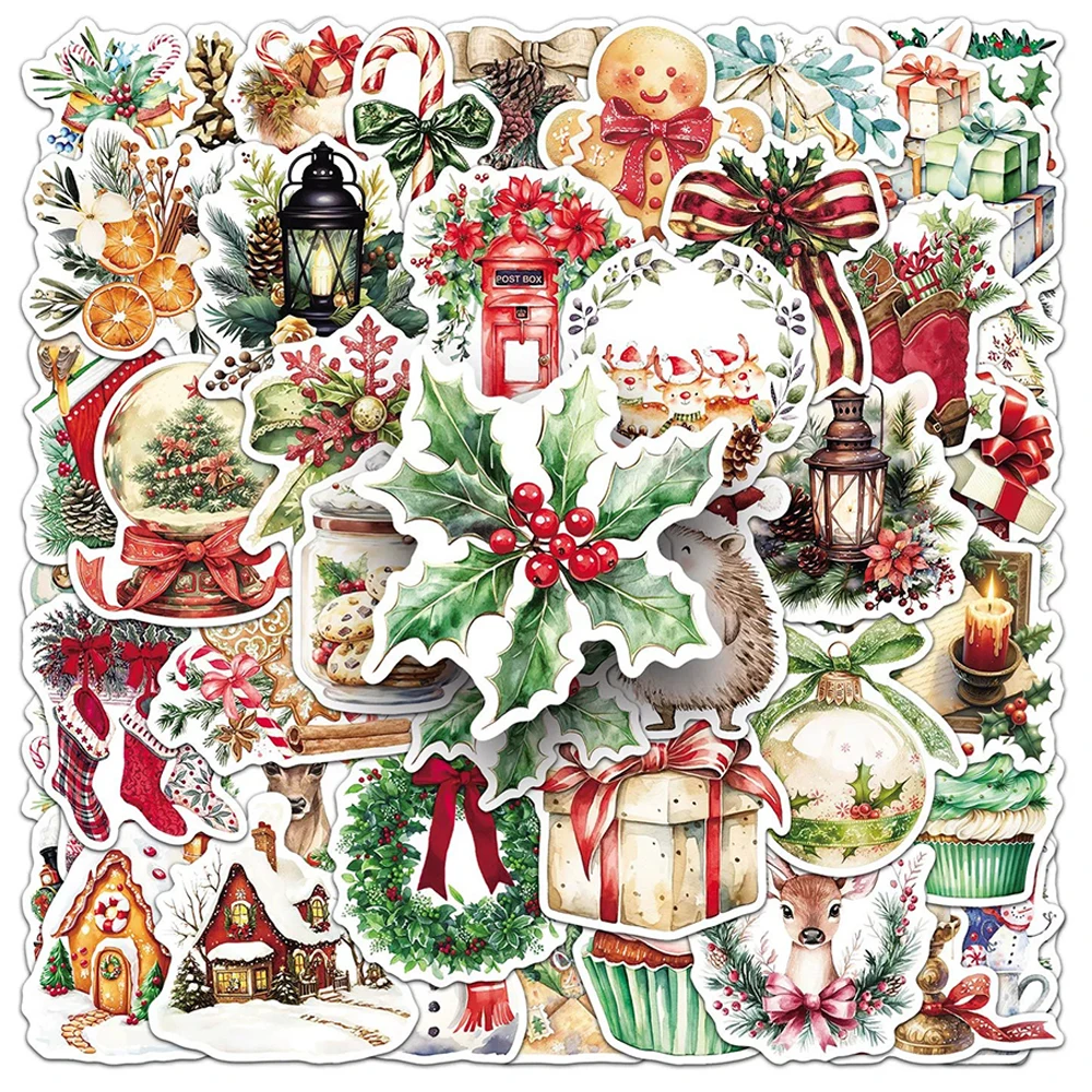 

10/30/50pcs Retro Cartoon Christmas Stickers Aesthetic Pattern Graffiti Decals Luggage Phone Scrapbook Funny Sticker Decoration