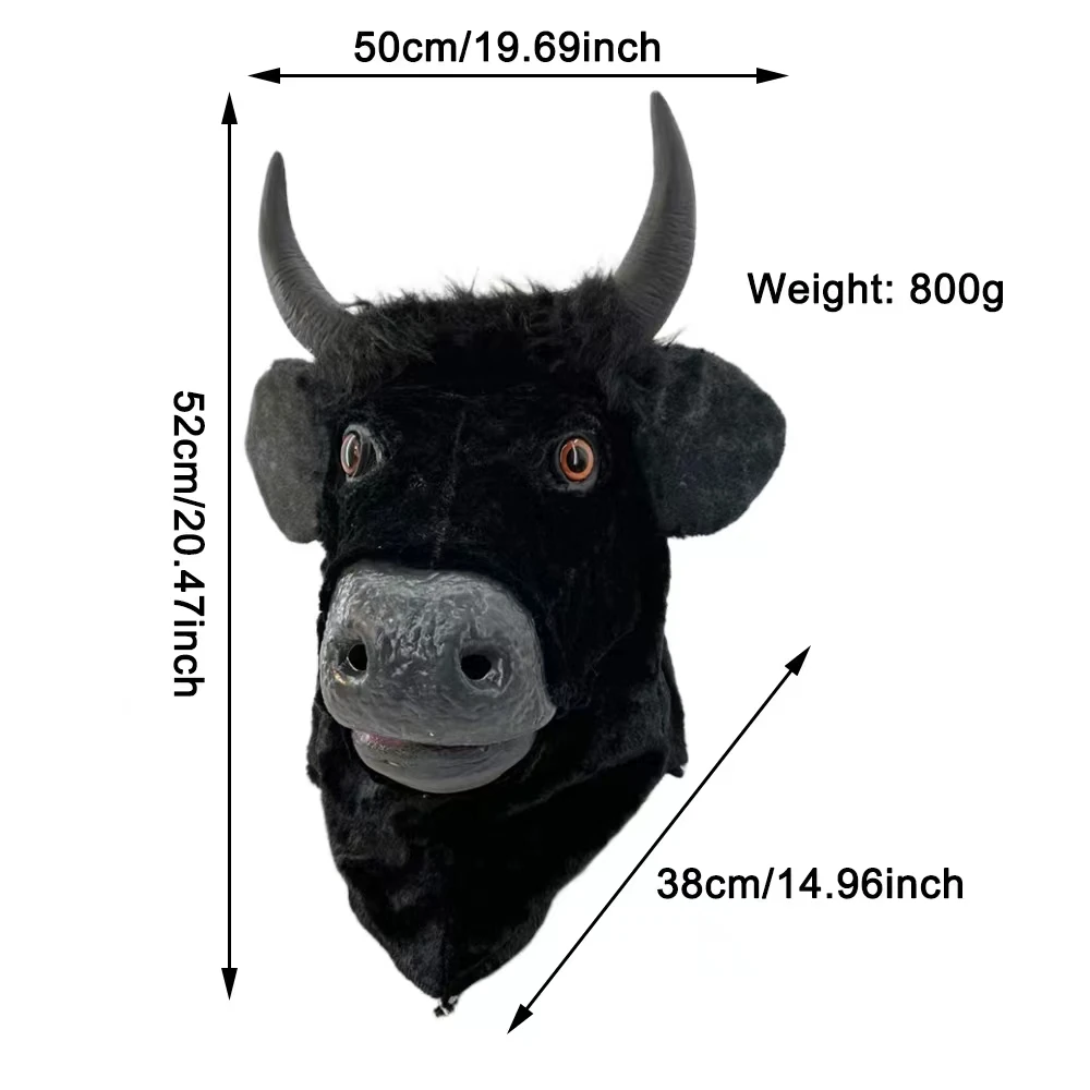 Funny Realistic Moving Mouth Horn Mask Creepy Moving Bull Animal Head Latex Open Cow Mask Masque Halloween Party Cosplay Costume