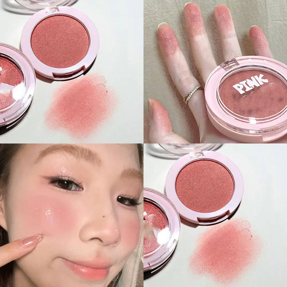 Fijne Glinsterende Blush Poeder Melk Abrikoos Perzik Verheldert Blush Natuurlijk Gezicht Monochroom Palet Matte Glitter Shadow Highli J7C2