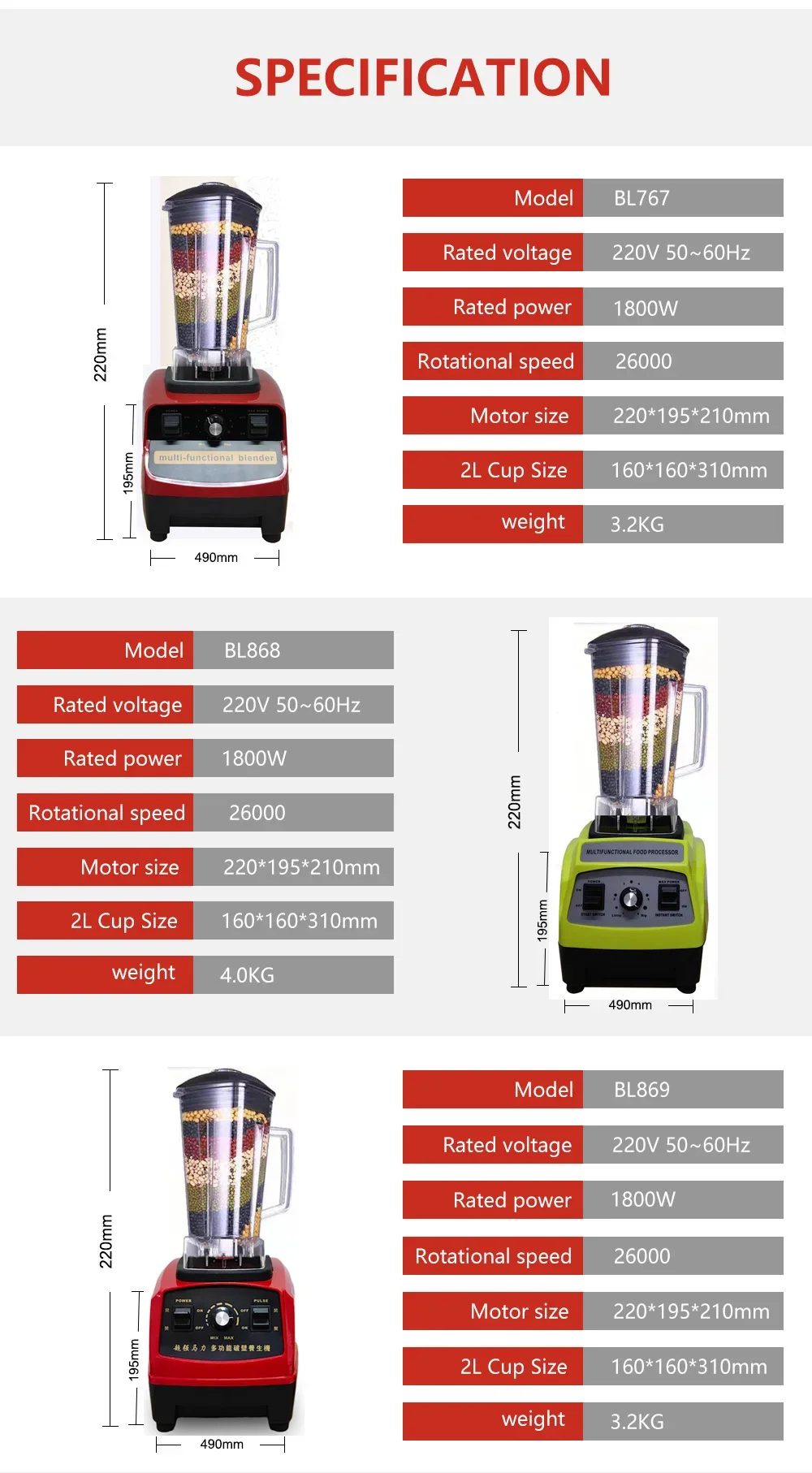 Zilong 100% 순동 하이 퀄리티 다기능 상업용 블렌더 기계, 스테인레스 스틸 블레이드 6 개, 스무디 믹서기
