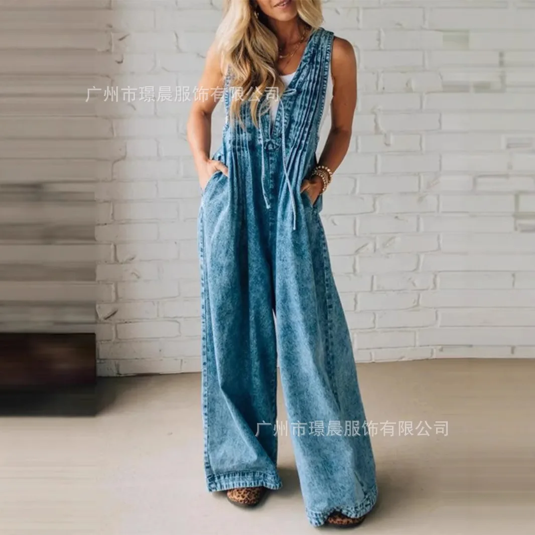 2025 Summer New Women's Fashion Casual Loose Sleeveless Jumpsuit Women's Europe and America