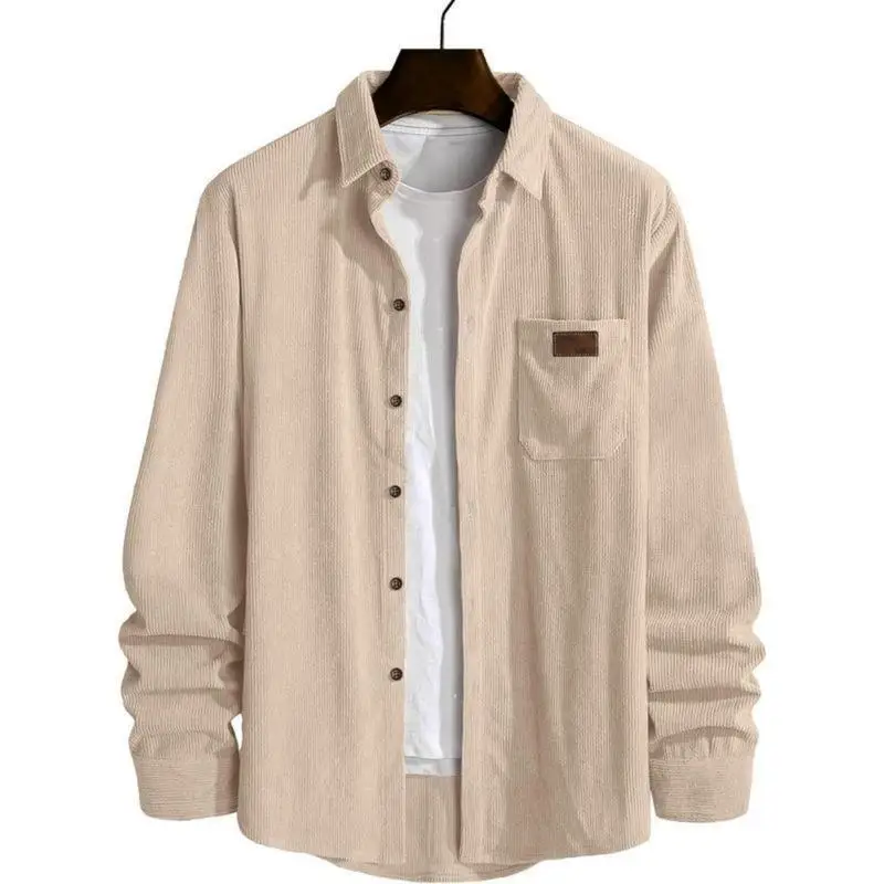 Lightweight Corduroy Button down Jacket for Men Long Sleeve  Color Shirt Other Fabric 100% Short Sleeve Deformable