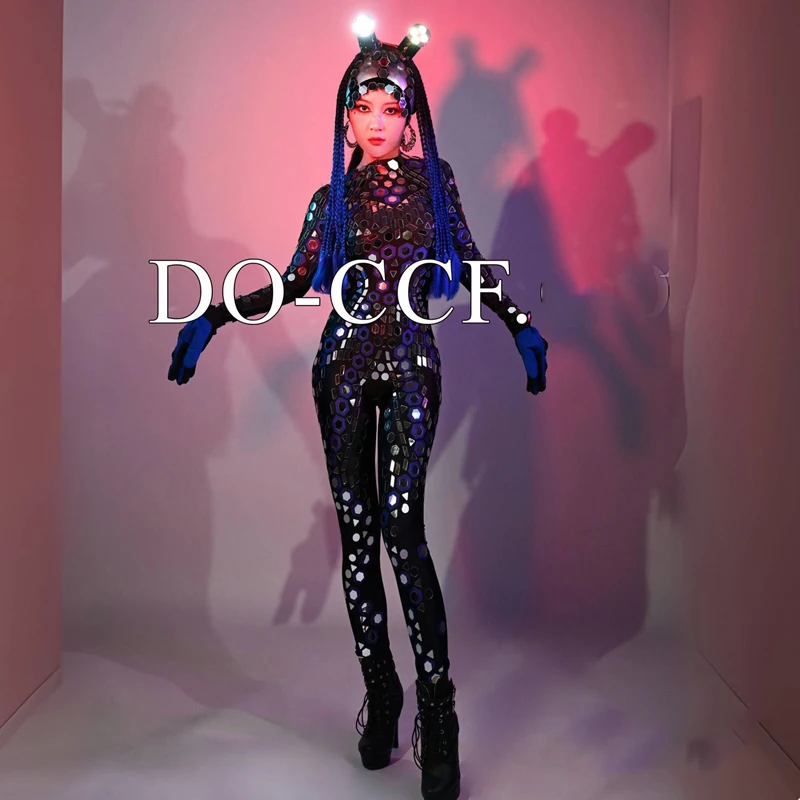 バーナイトクラブ DJ Ds レイブ衣装女性ゴーゴーダンス衣装セクシーなスパンコールボディスーツポールダンスジャンプスーツステージショー着用 XS9735