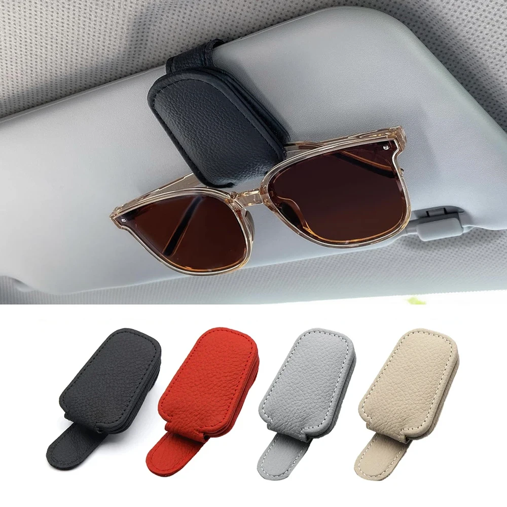 Universal Car Sunglasses Holder Car Magnetic Leather Clip Card Ticket Holder Auto Sun Visor Glasses Box Decoration Accessories