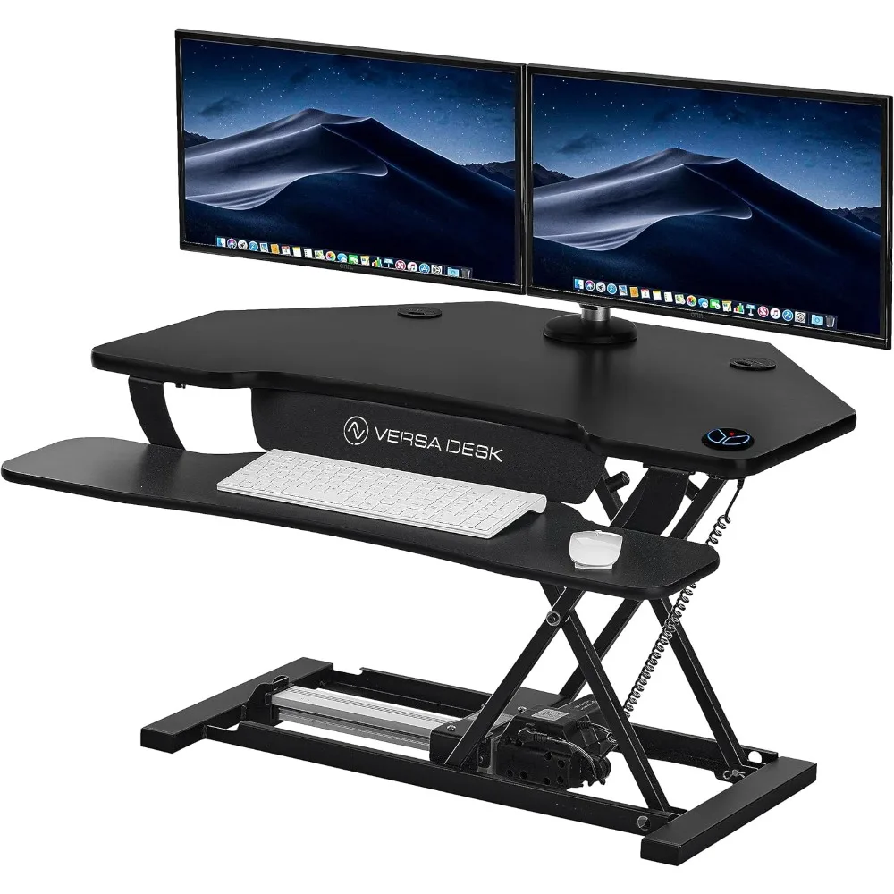 

36"Corner Standing Desk Converter,Motorized Height-Adjustable Standup Desk Riser Sit to Stand with Keyboard and Mouse Tray